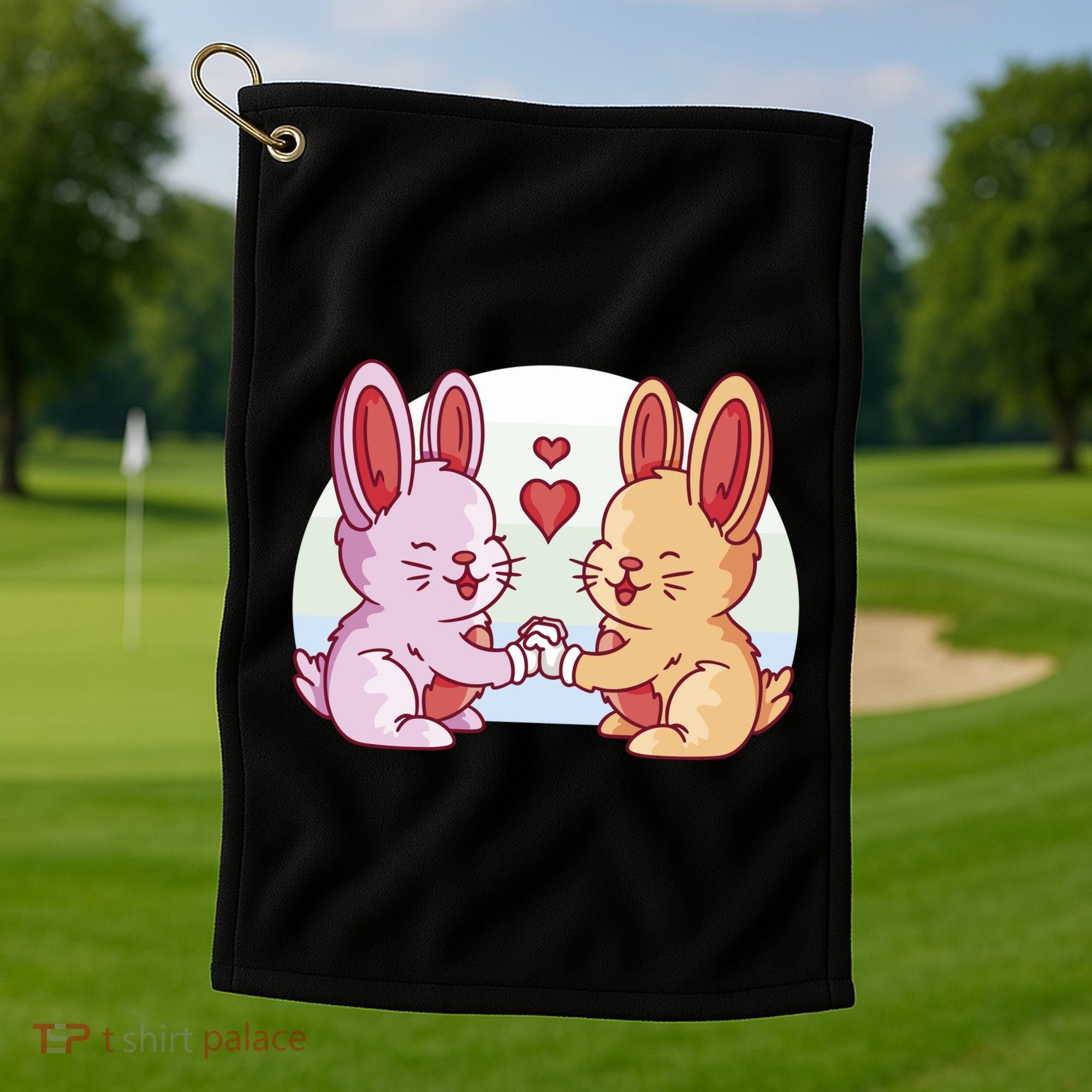 Rabbits In Love Cute Golf Towel