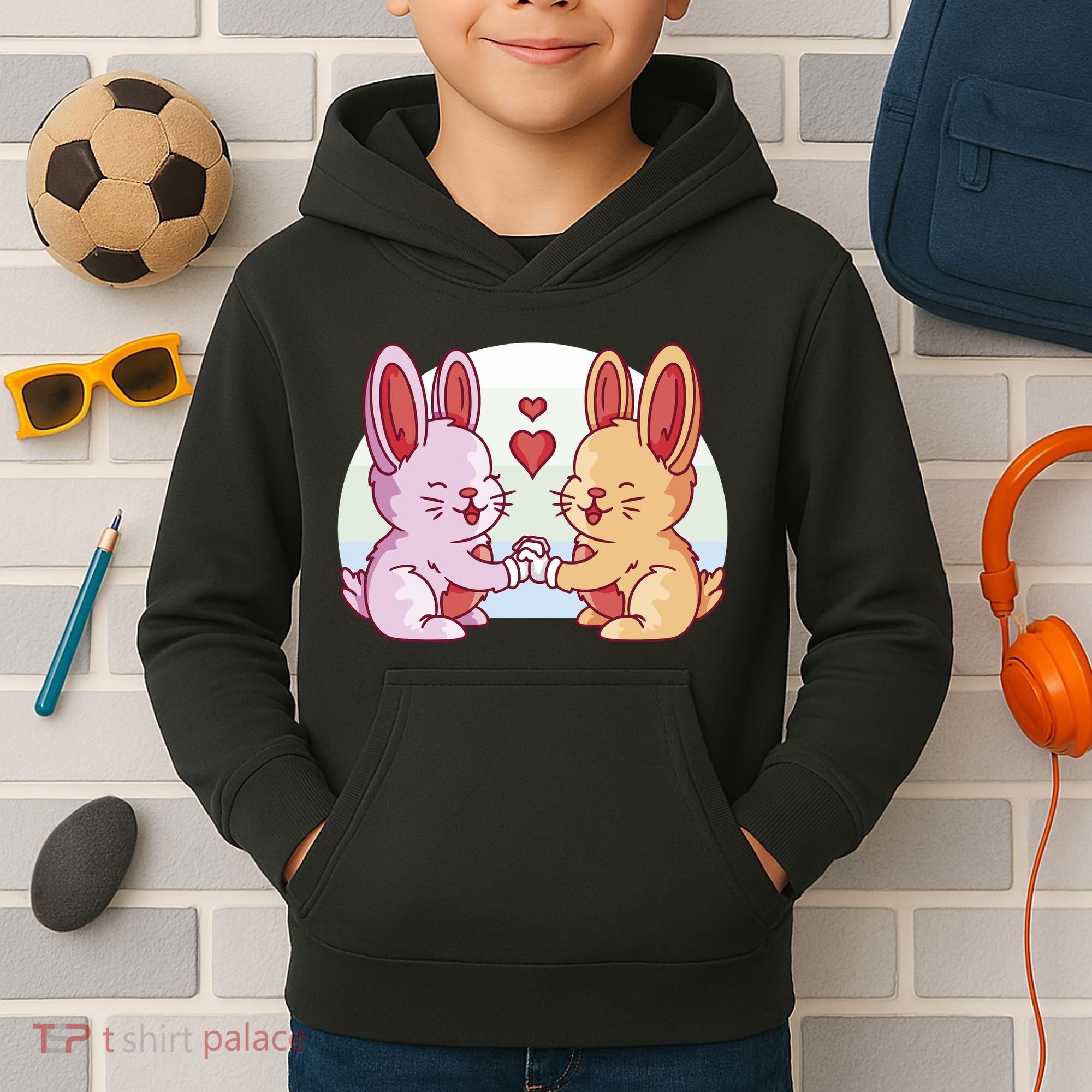 Rabbits In Love Cute Kids Hoodie