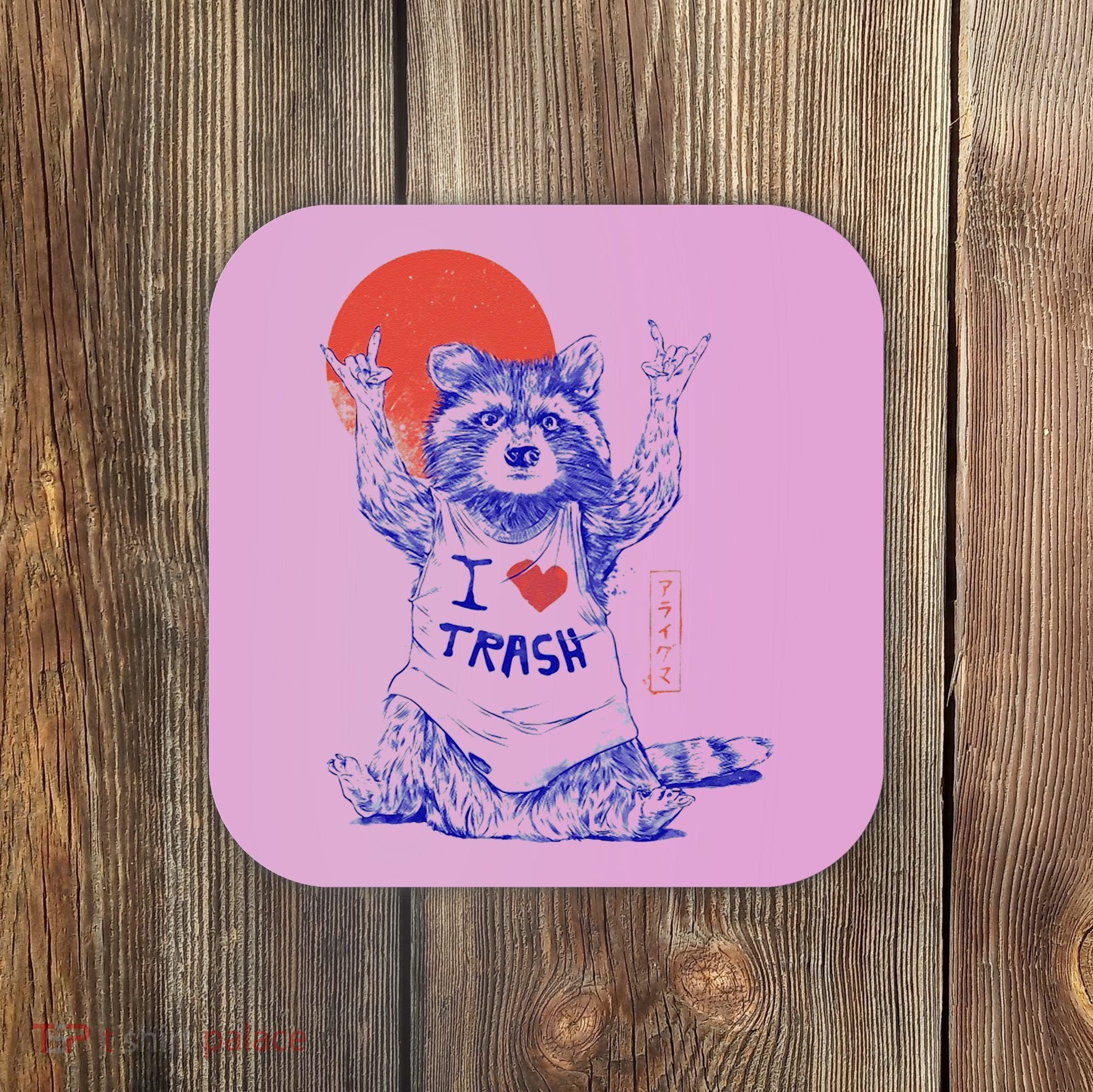 Raccoon I Love Trash Japanese Samurai Garbage Gang Coaster