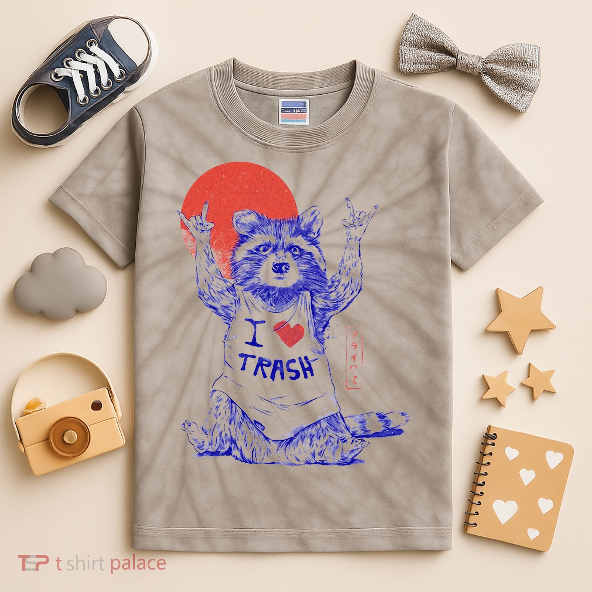 Raccoon I Love Trash Japanese Samurai Garbage Gang Kids Tie-Dye T-Shirt