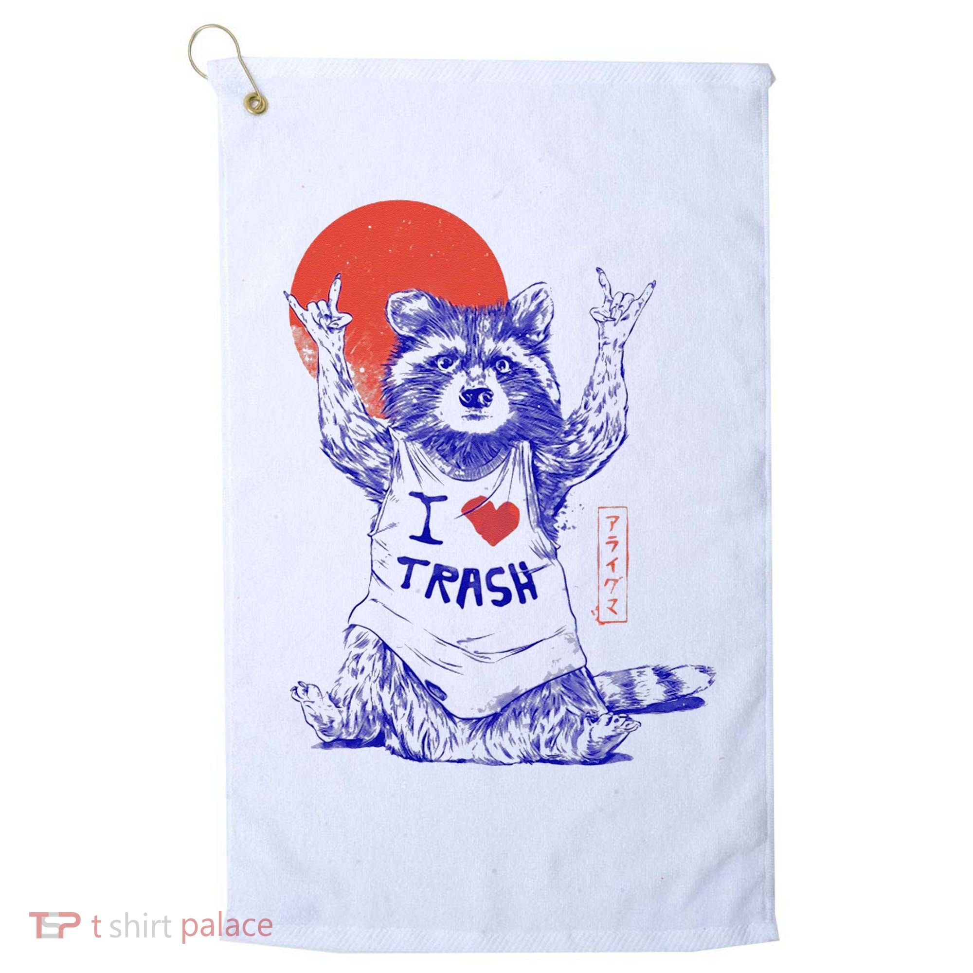 Raccoon I Love Trash Japanese Samurai Garbage Gang Golf Towel