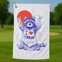 Raccoon I Love Trash Japanese Samurai Garbage Gang Golf Towel thumb 1