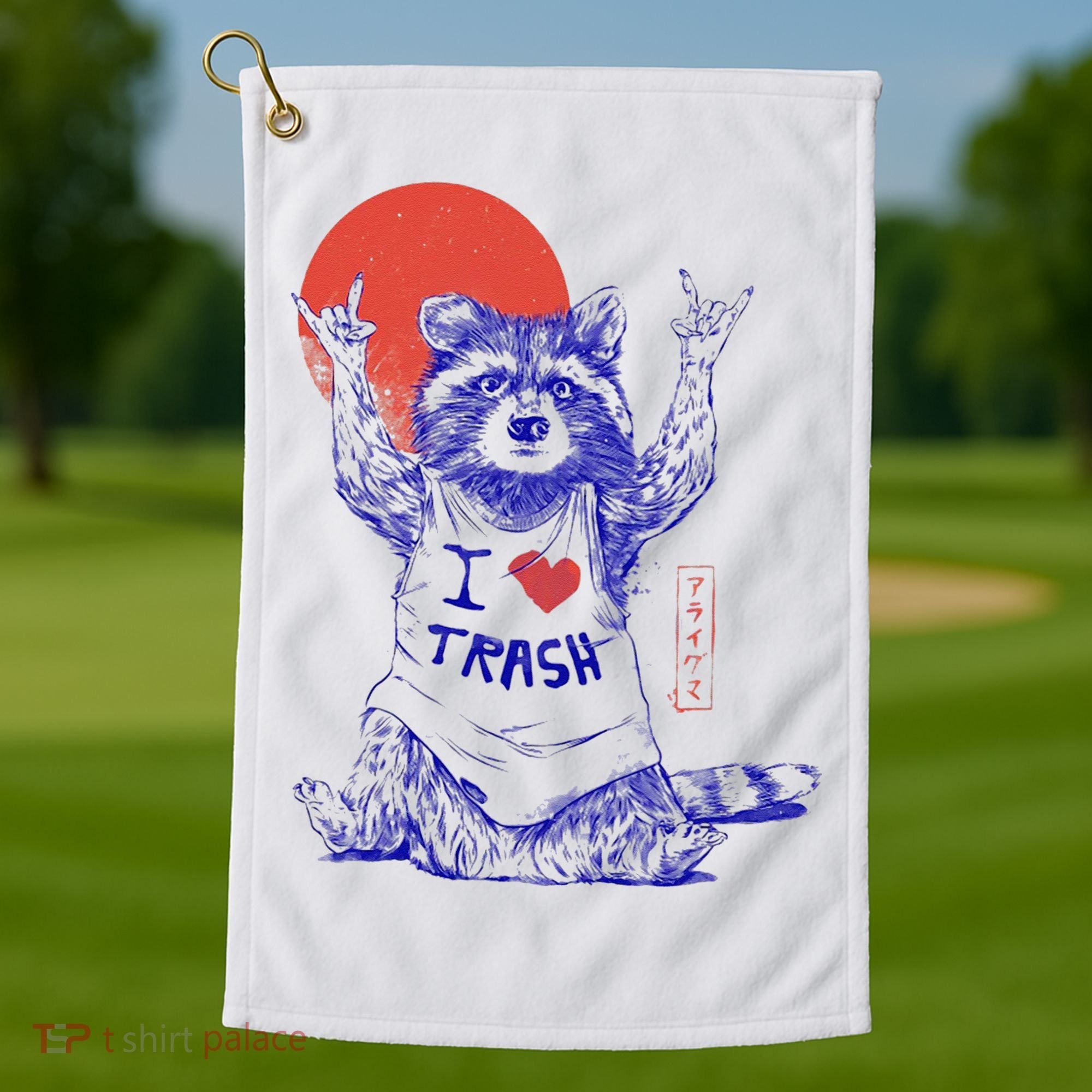 Raccoon I Love Trash Japanese Samurai Garbage Gang Golf Towel