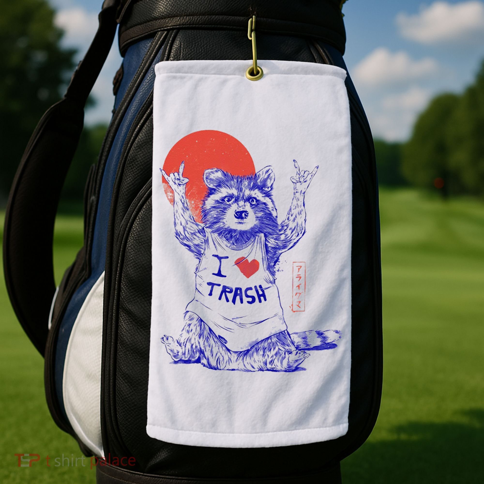 Raccoon I Love Trash Japanese Samurai Garbage Gang Golf Towel