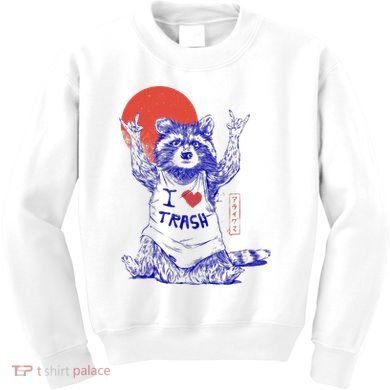 Raccoon I Love Trash Japanese Samurai Garbage Gang Kids Sweatshirt