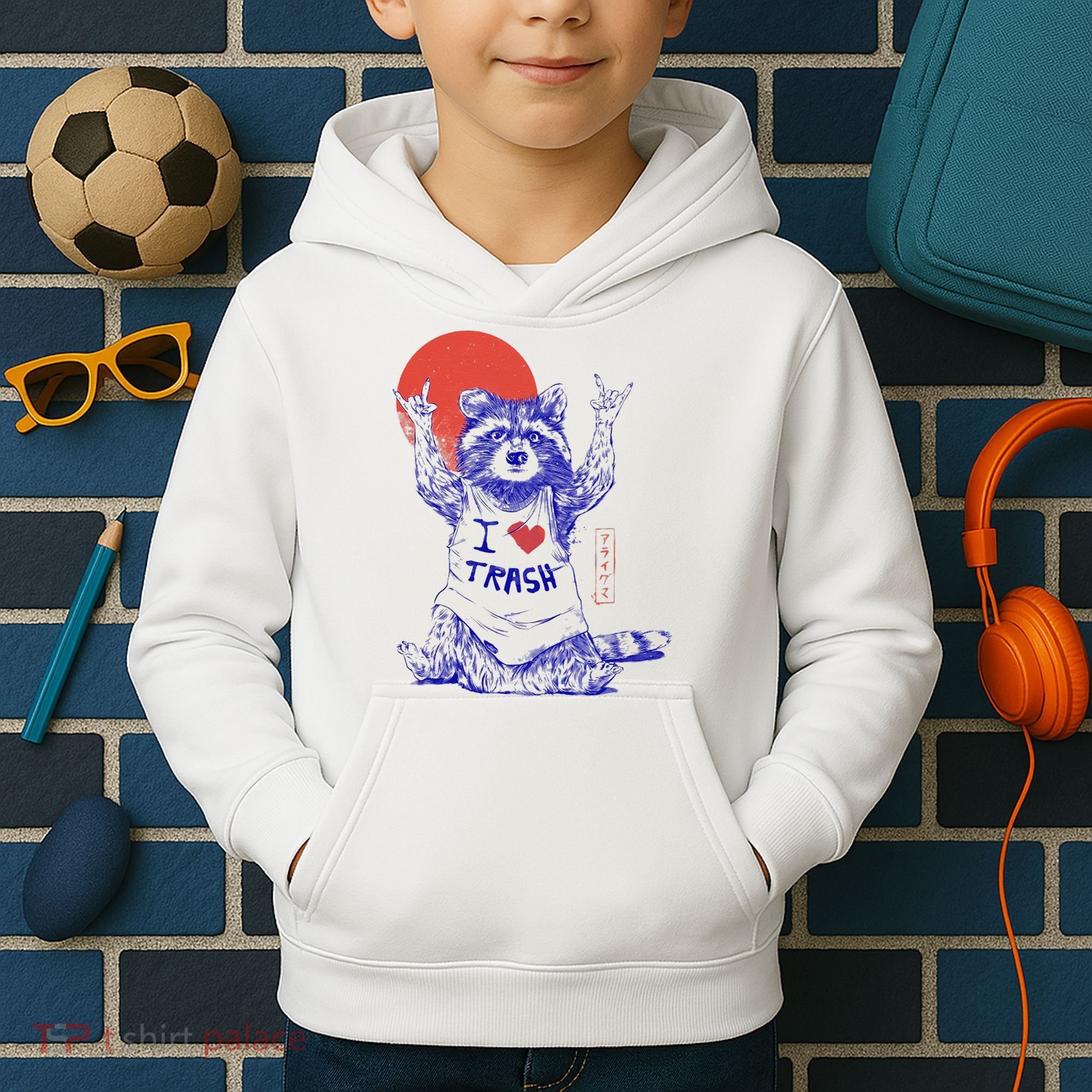 Raccoon I Love Trash Japanese Samurai Garbage Gang Kids Hoodie