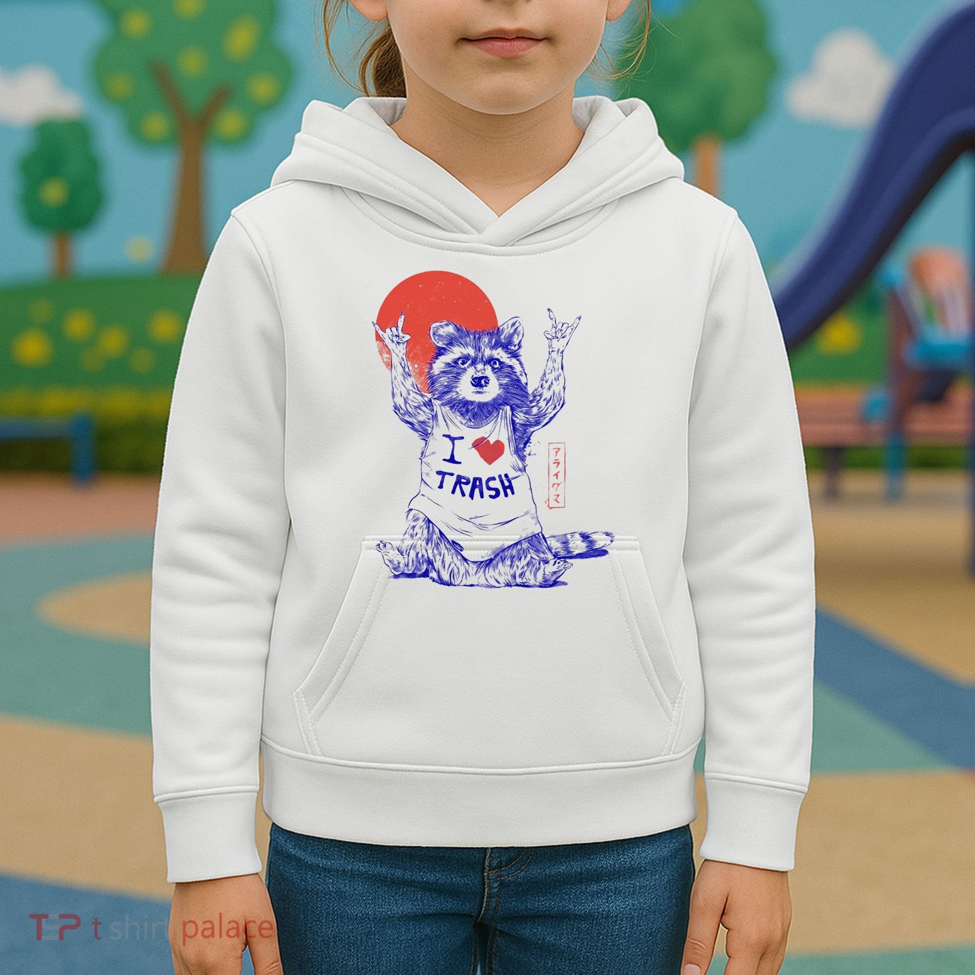 Raccoon I Love Trash Japanese Samurai Garbage Gang Kids Hoodie