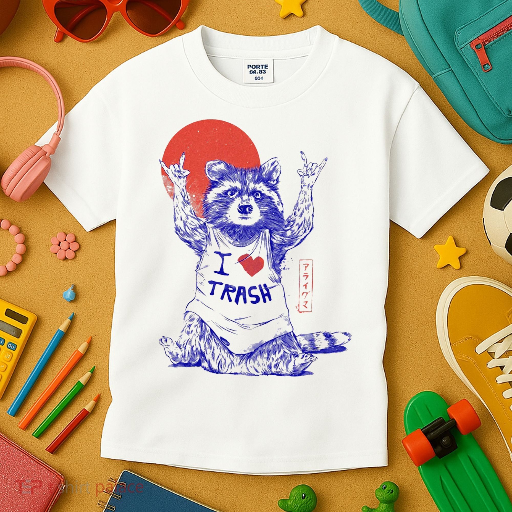 Raccoon I Love Trash Japanese Samurai Garbage Gang Kids T-Shirt