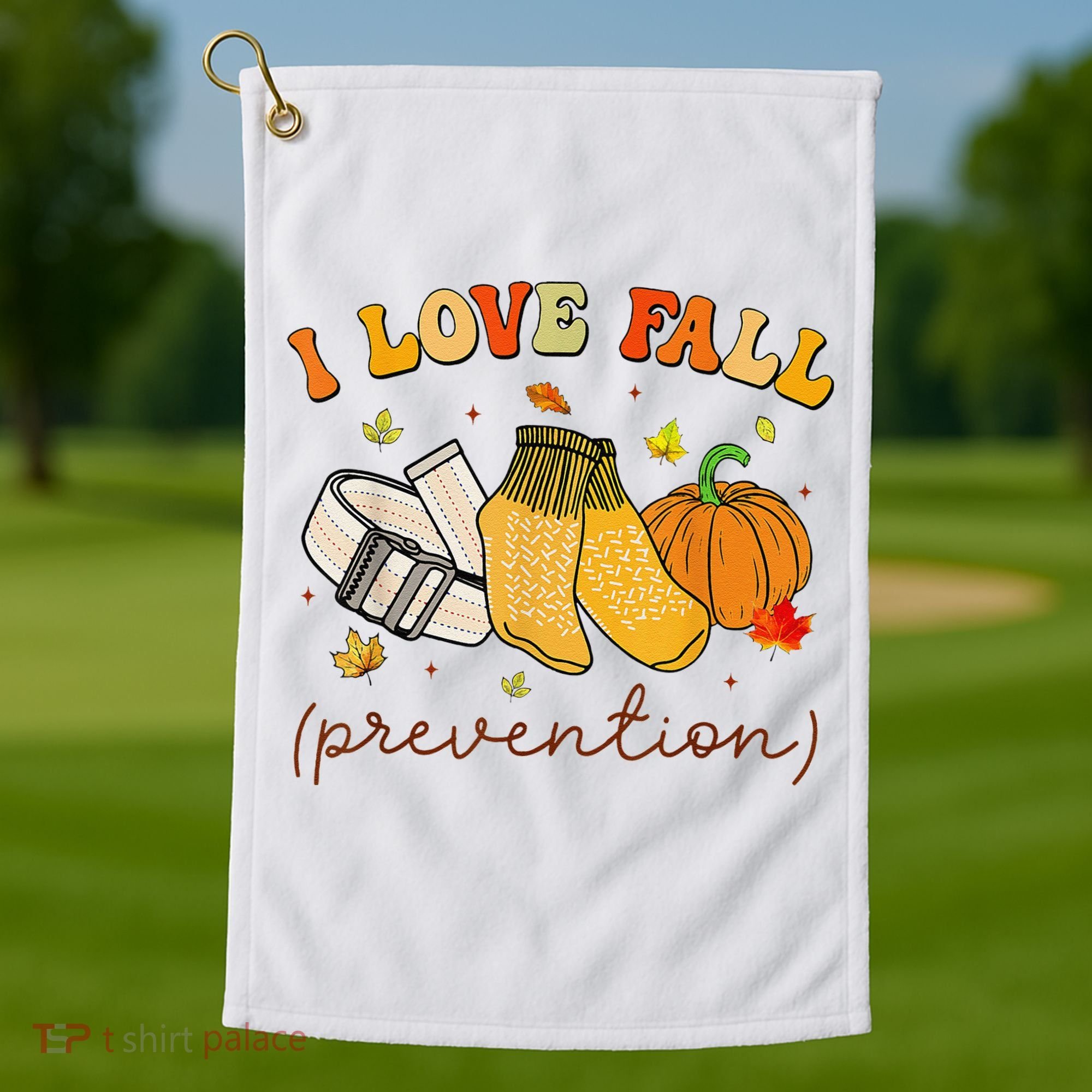 Retro I Love Fall Prevention Fall Physical Therapy Groovy Golf Towel
