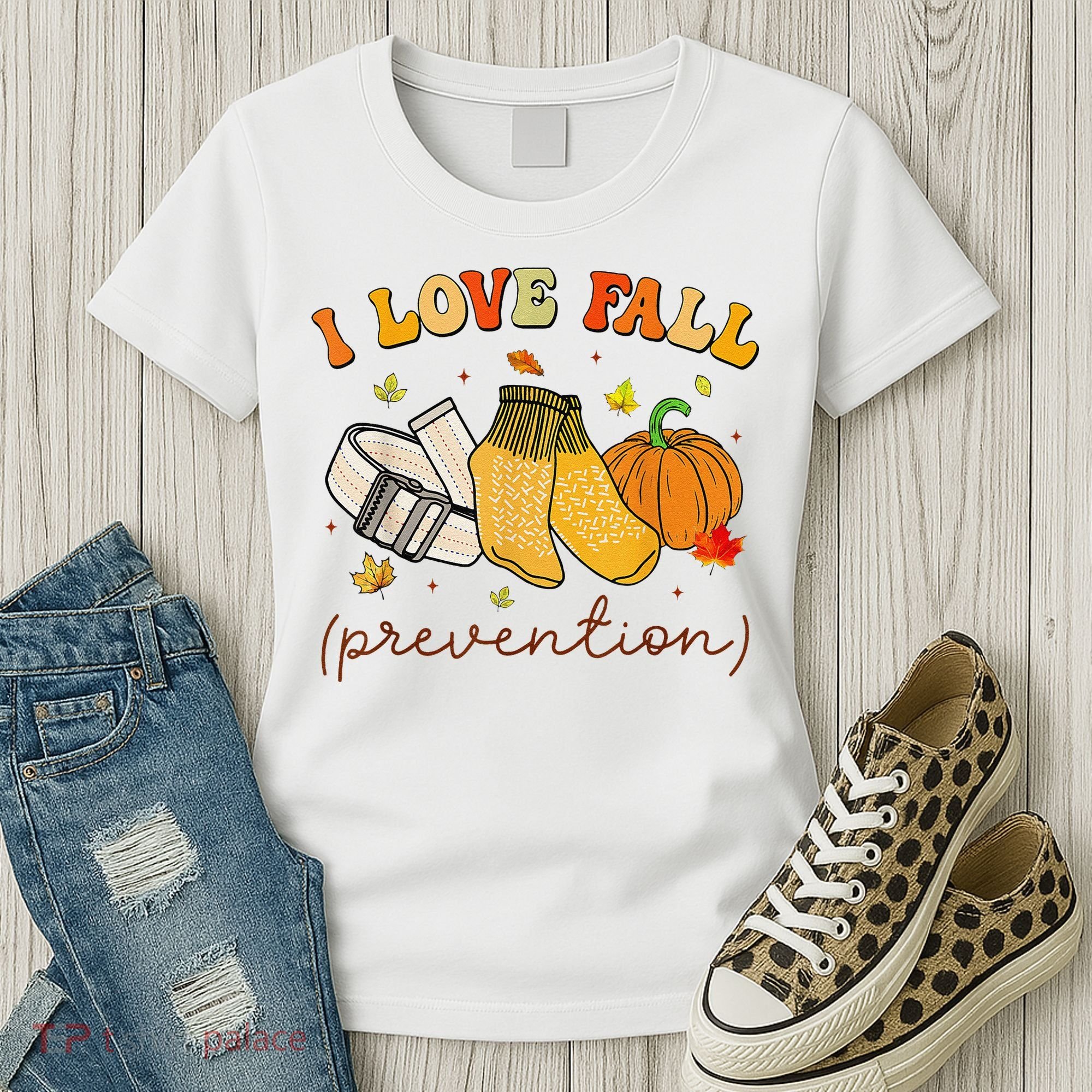 Retro I Love Fall Prevention Fall Physical Therapy Groovy Women's T-Shirt