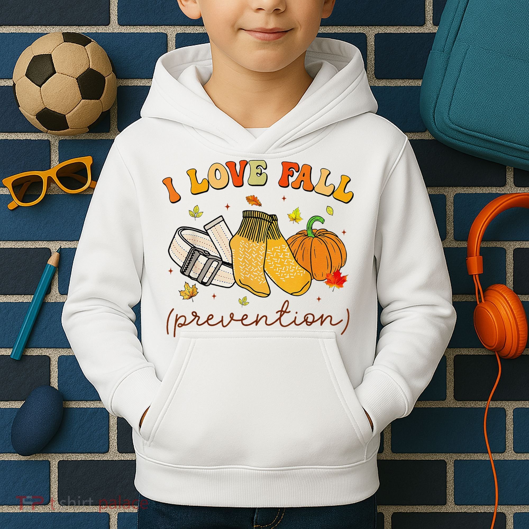Retro I Love Fall Prevention Fall Physical Therapy Groovy Kids Hoodie