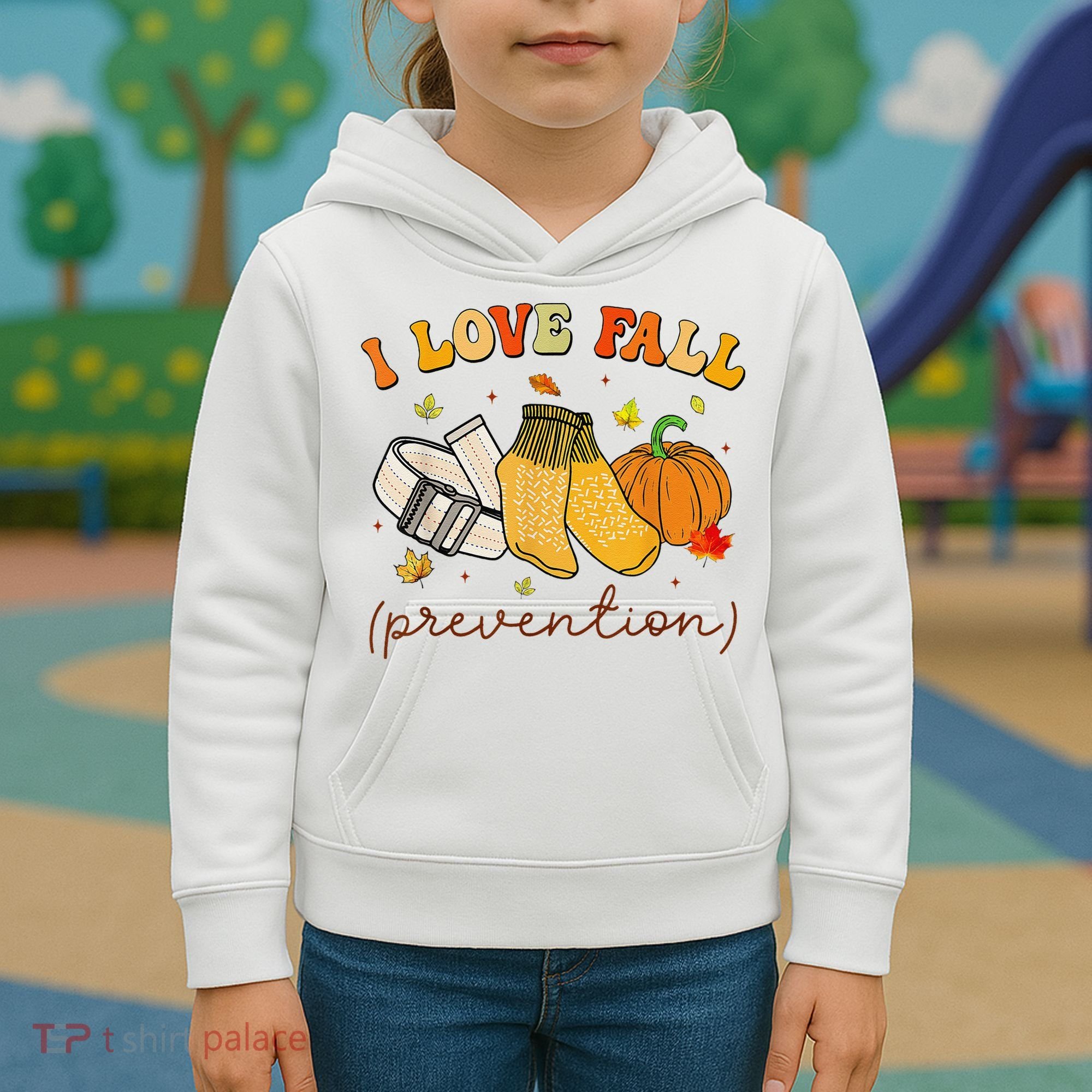 Retro I Love Fall Prevention Fall Physical Therapy Groovy Kids Hoodie