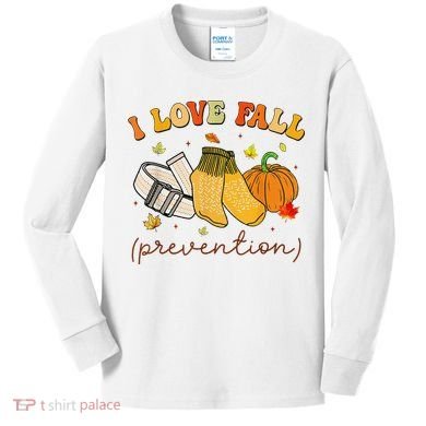 Retro I Love Fall Prevention Fall Physical Therapy Groovy Kids Long Sleeve Shirt