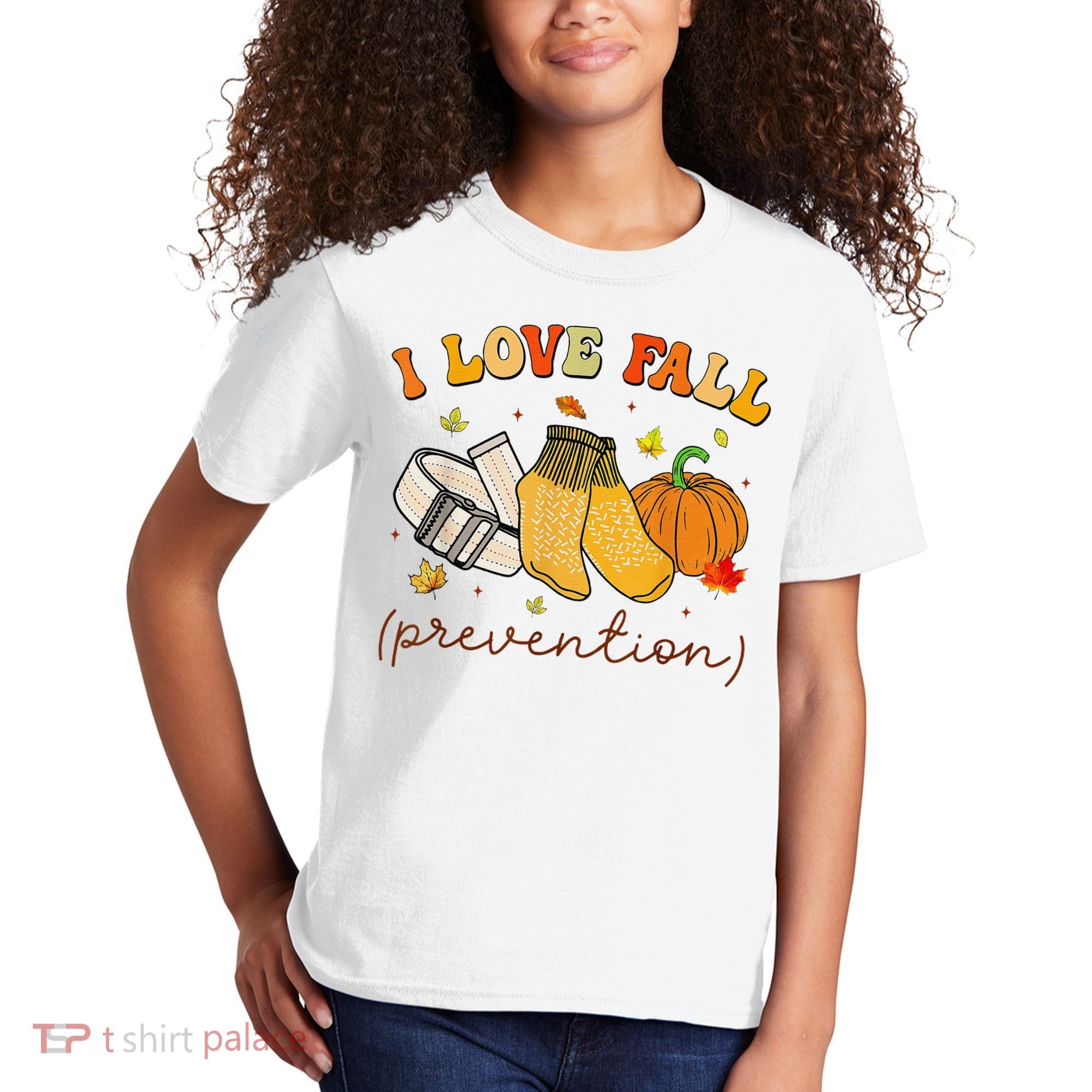 Retro I Love Fall Prevention Fall Physical Therapy Groovy Kids T-Shirt