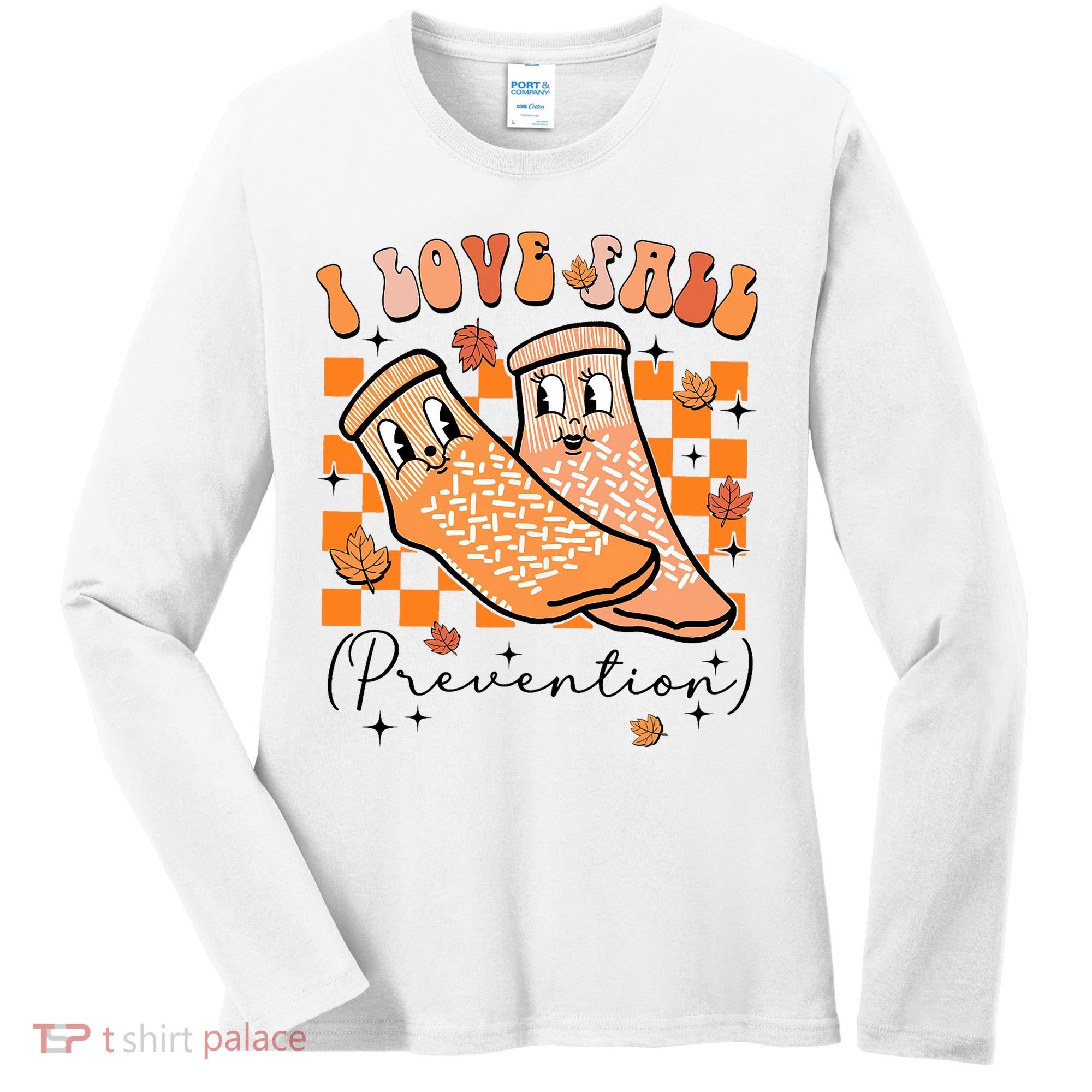 Retro I Love Fall Prevention Thanksgiving Nurse Ot Slp Pta Women's Long Sleeve Shirt