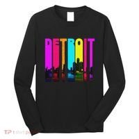 Retro I Love Detroit Michigan Skyline Long Sleeve Shirt thumb 0