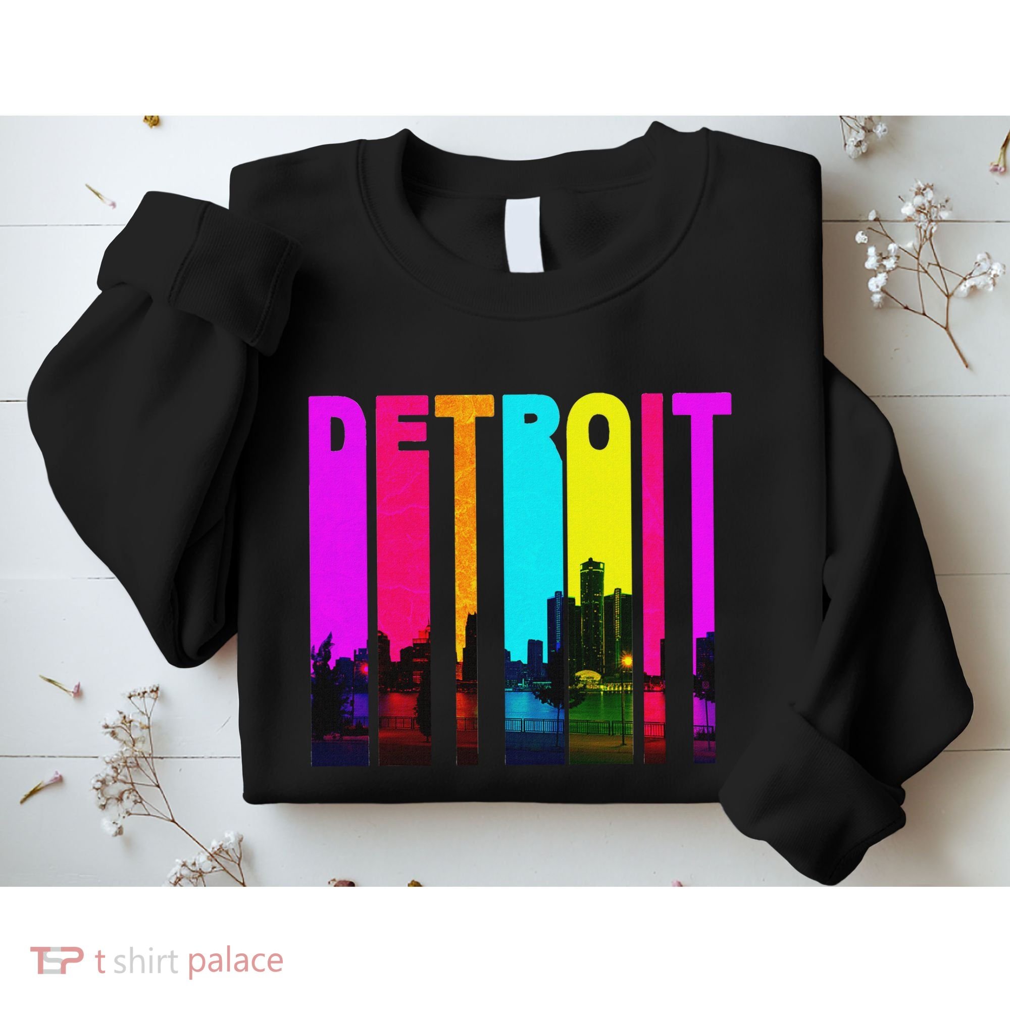 Retro I Love Detroit Michigan Skyline Sweatshirt