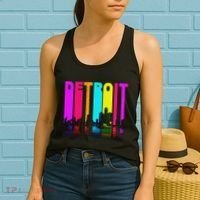 Retro I Love Detroit Michigan Skyline Women's Tank Top thumb 2