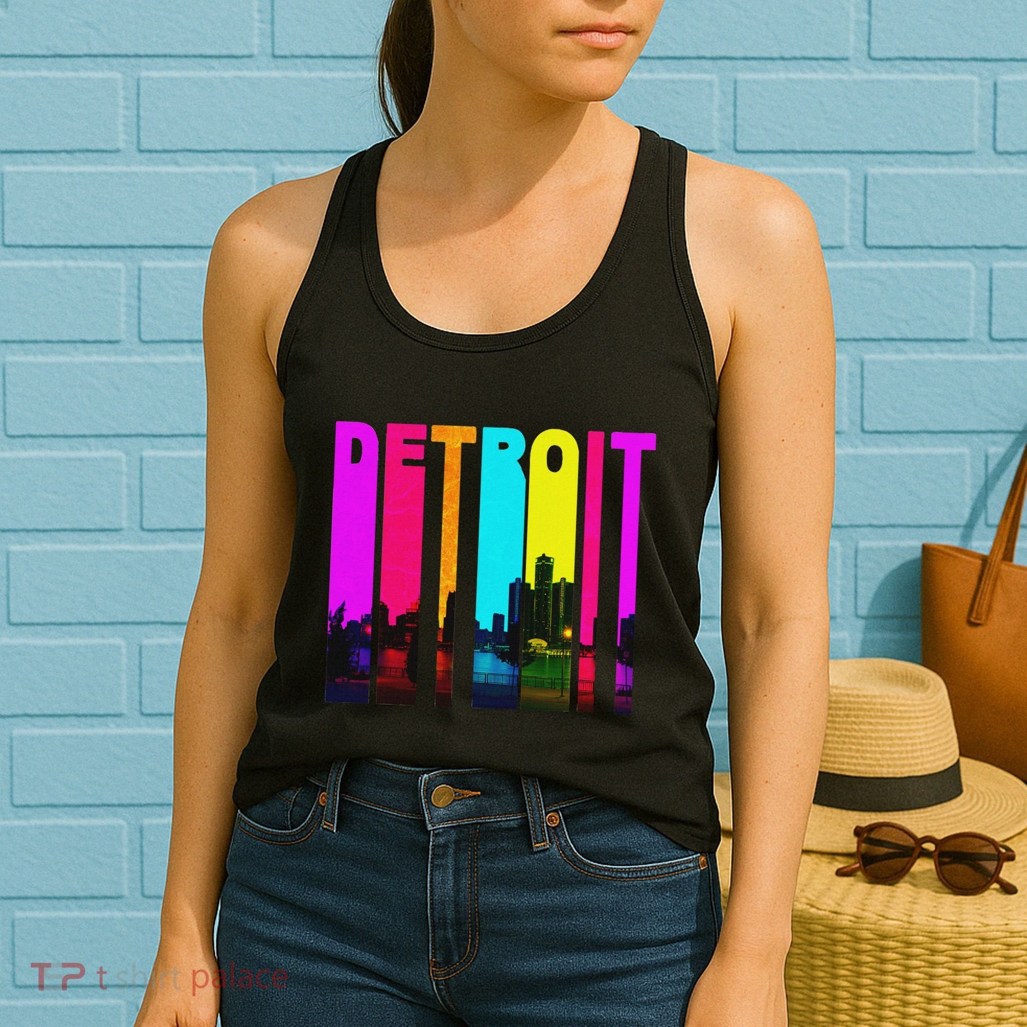 Retro I Love Detroit Michigan Skyline Women's Tank Top