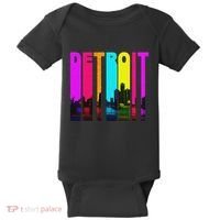 Retro I Love Detroit Michigan Skyline Baby Bodysuit thumb 0