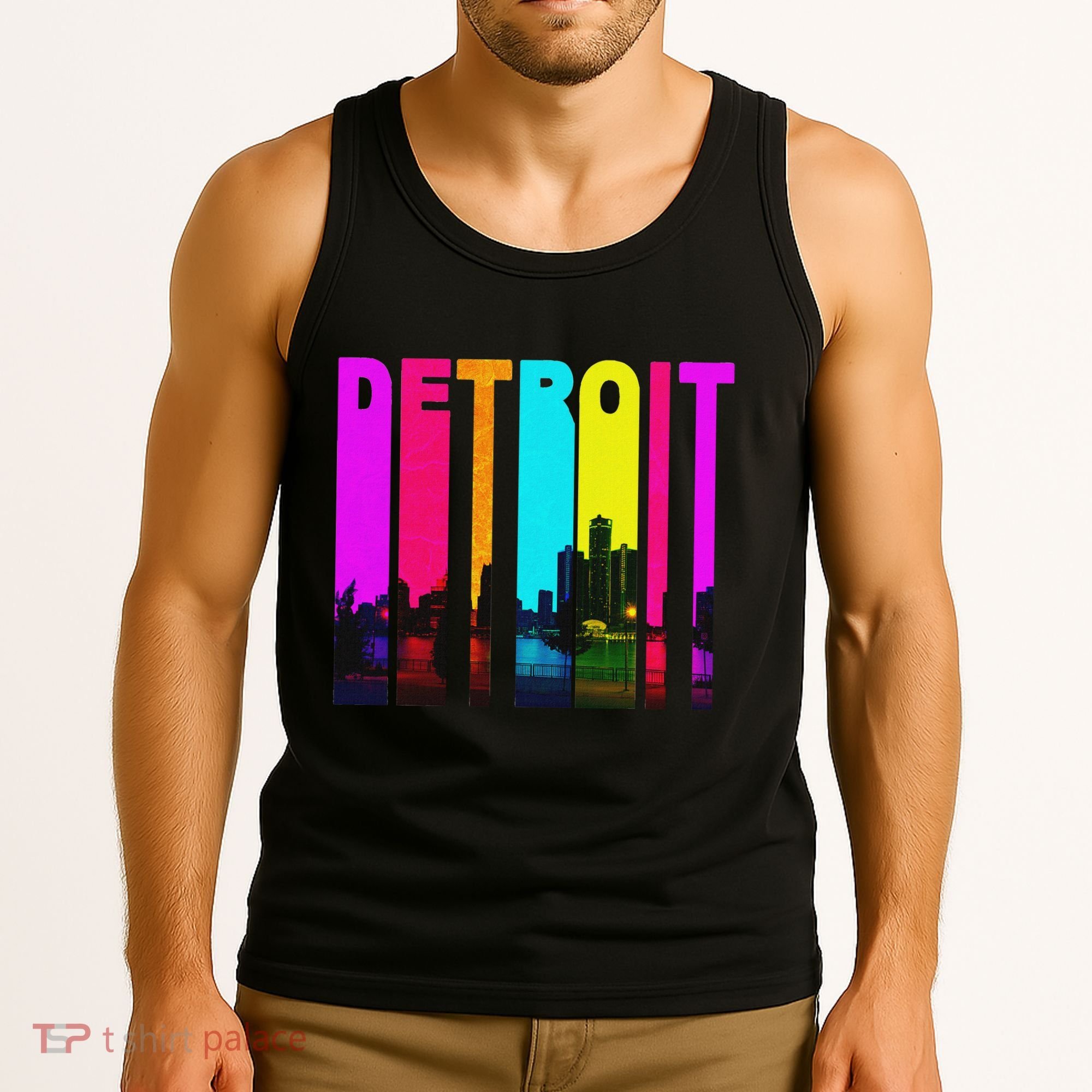 Retro I Love Detroit Michigan Skyline Tank Top