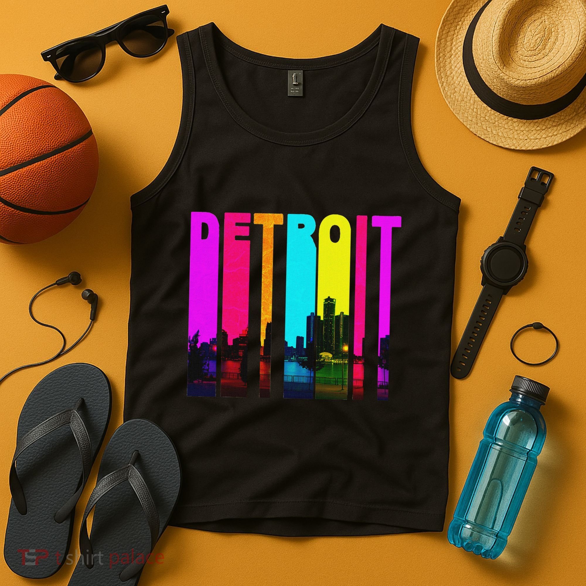 Retro I Love Detroit Michigan Skyline Tank Top