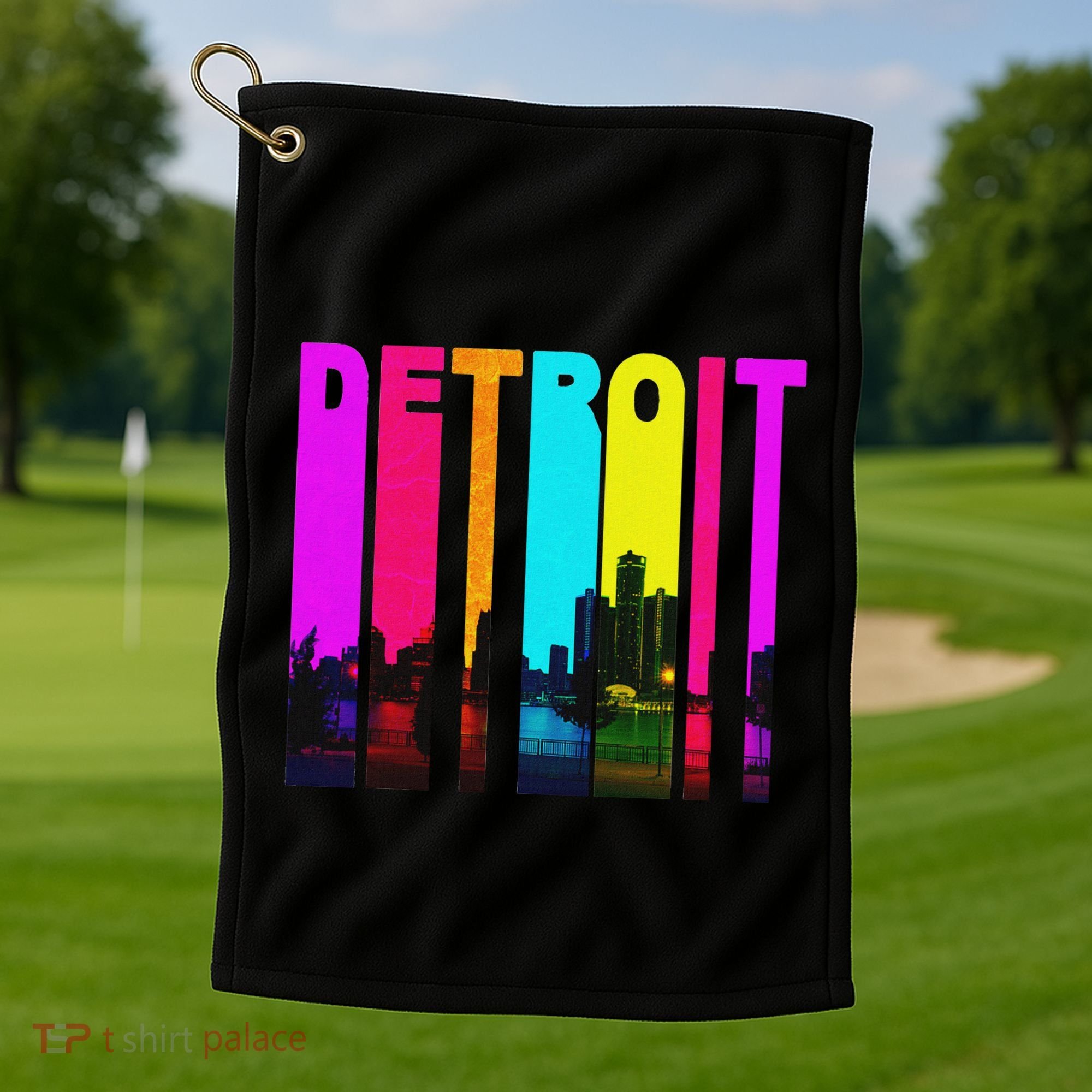 Retro I Love Detroit Michigan Skyline Golf Towel