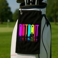Retro I Love Detroit Michigan Skyline Golf Towel thumb 2