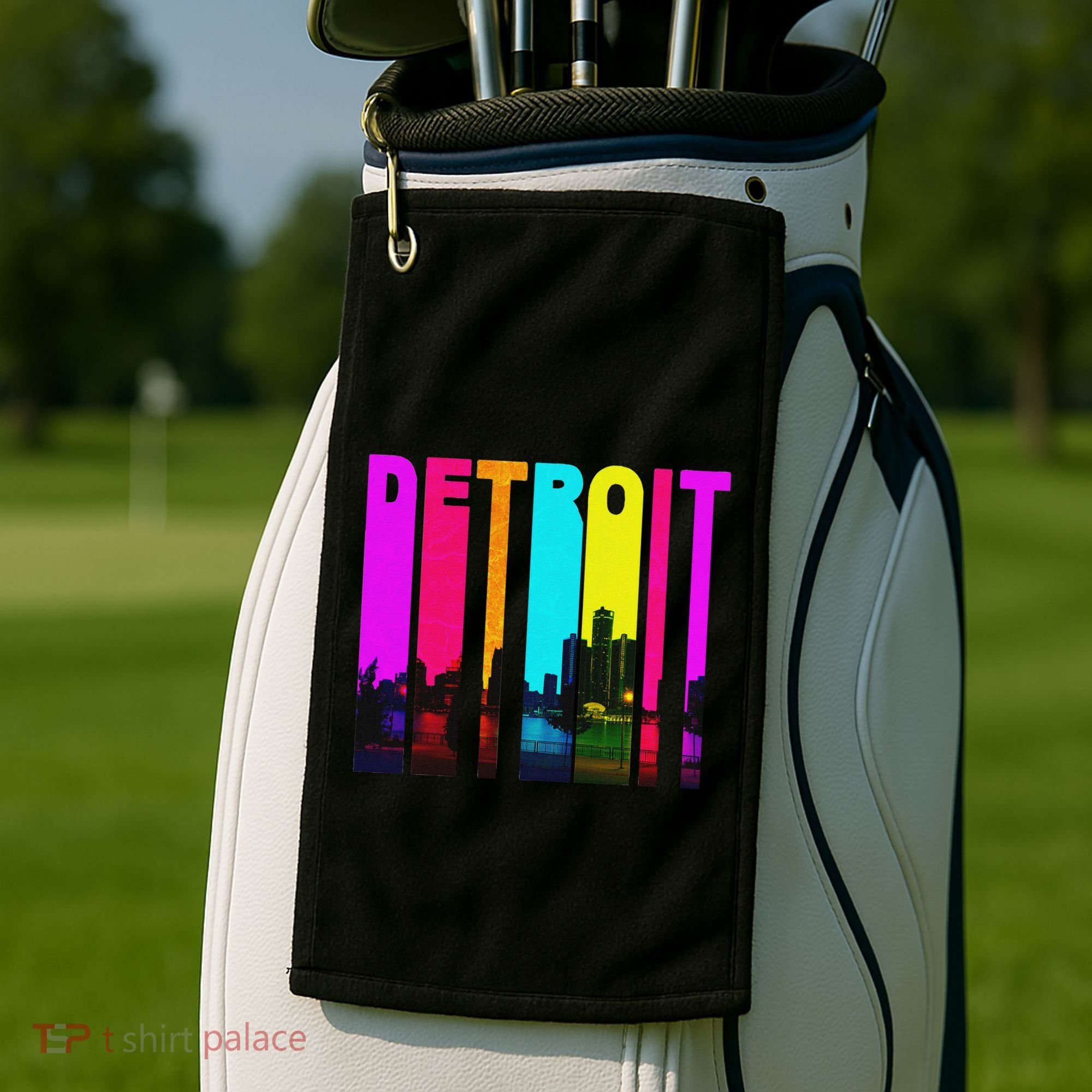 Retro I Love Detroit Michigan Skyline Golf Towel