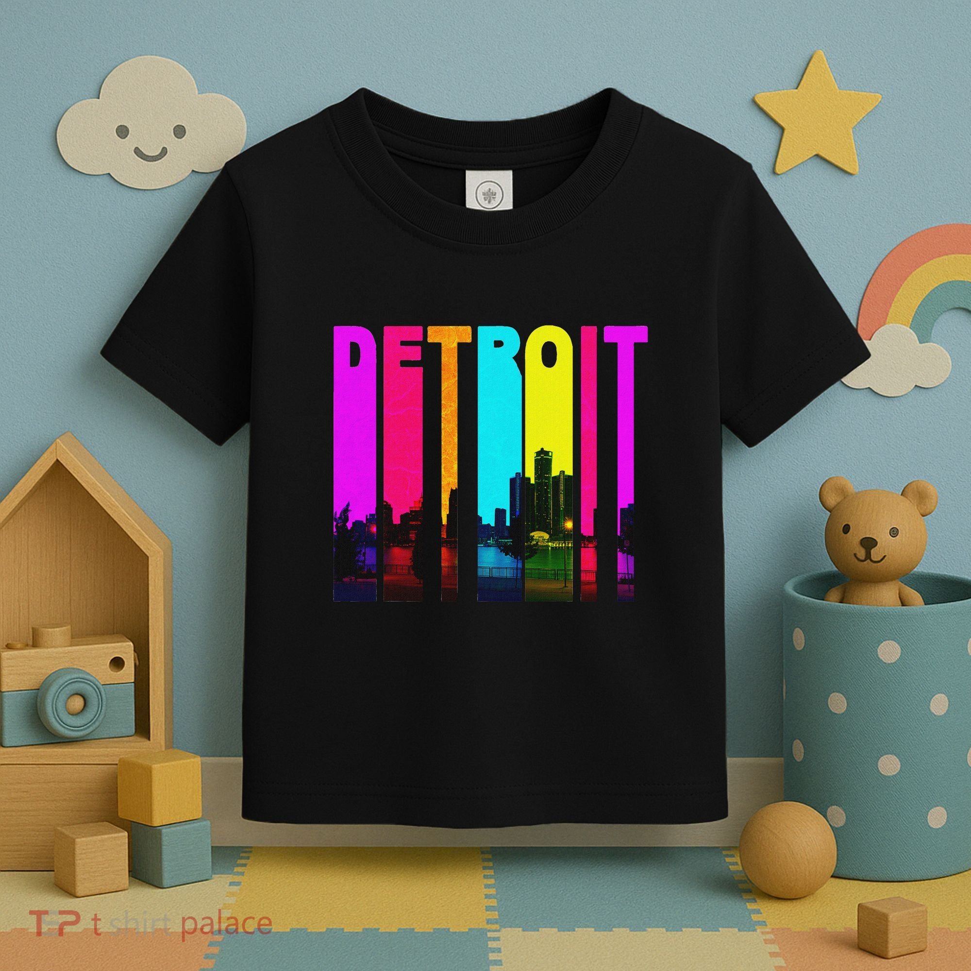 Retro I Love Detroit Michigan Skyline Toddler T-Shirt
