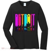 Retro I Love Detroit Michigan Skyline Women's Long Sleeve Shirt thumb 0