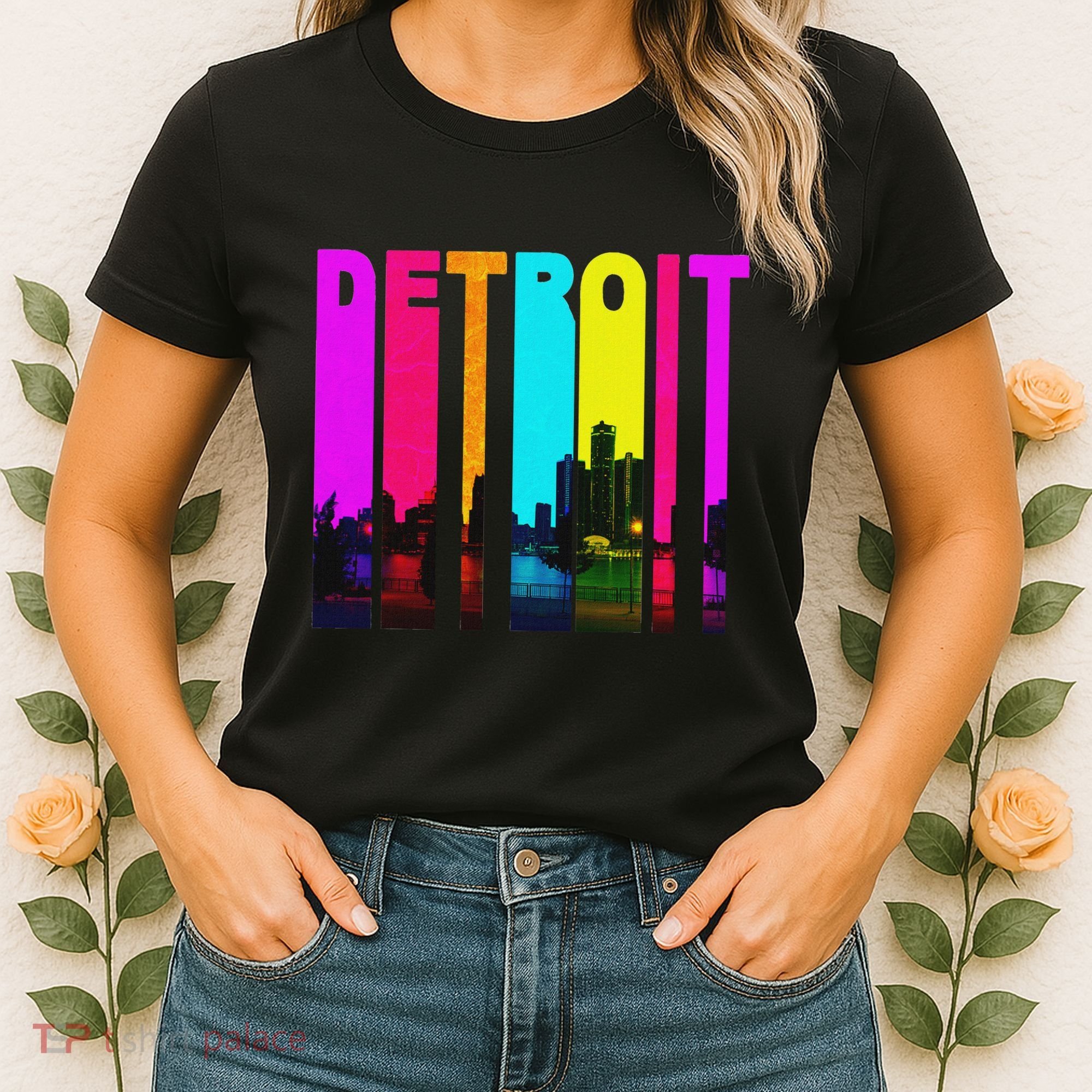 Retro I Love Detroit Michigan Skyline Women's T-Shirt
