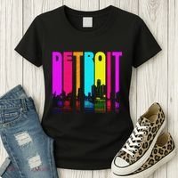 Retro I Love Detroit Michigan Skyline Women's T-Shirt thumb 3