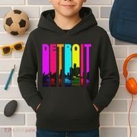 Retro I Love Detroit Michigan Skyline Kids Hoodie thumb 2