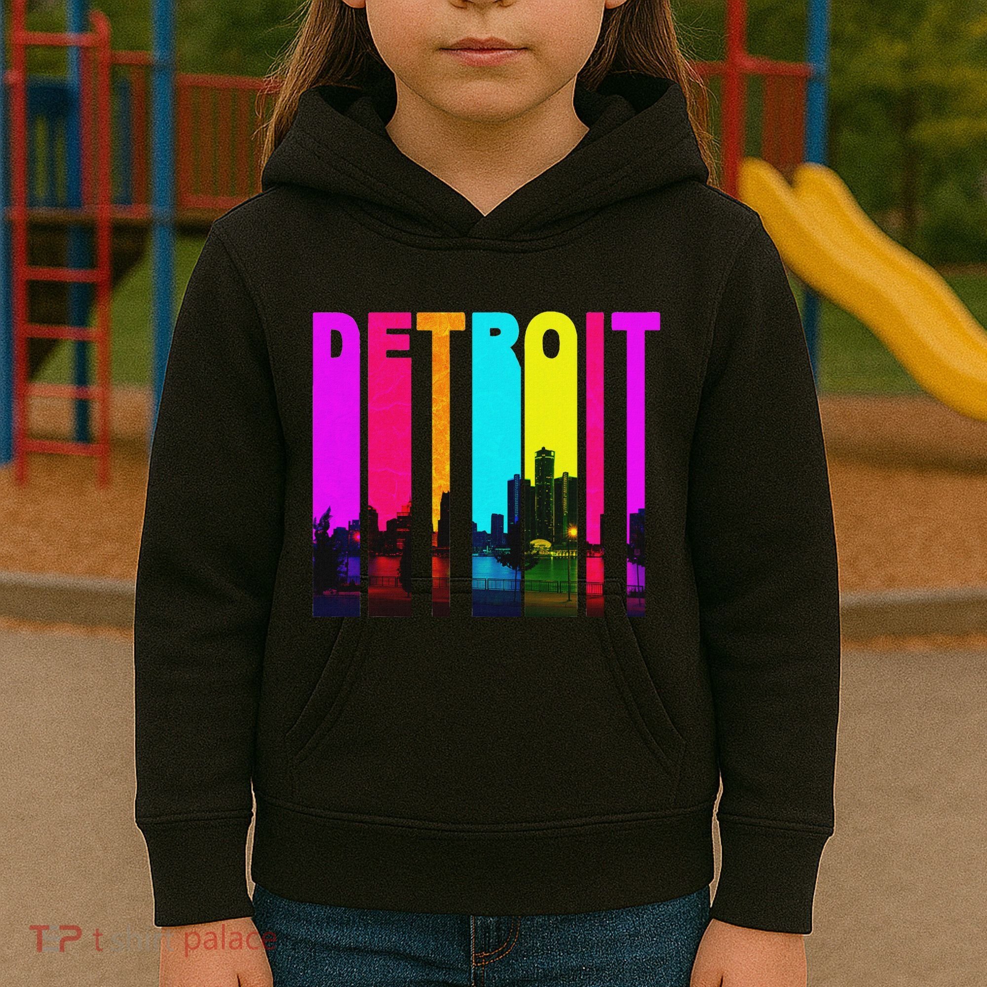 Retro I Love Detroit Michigan Skyline Kids Hoodie