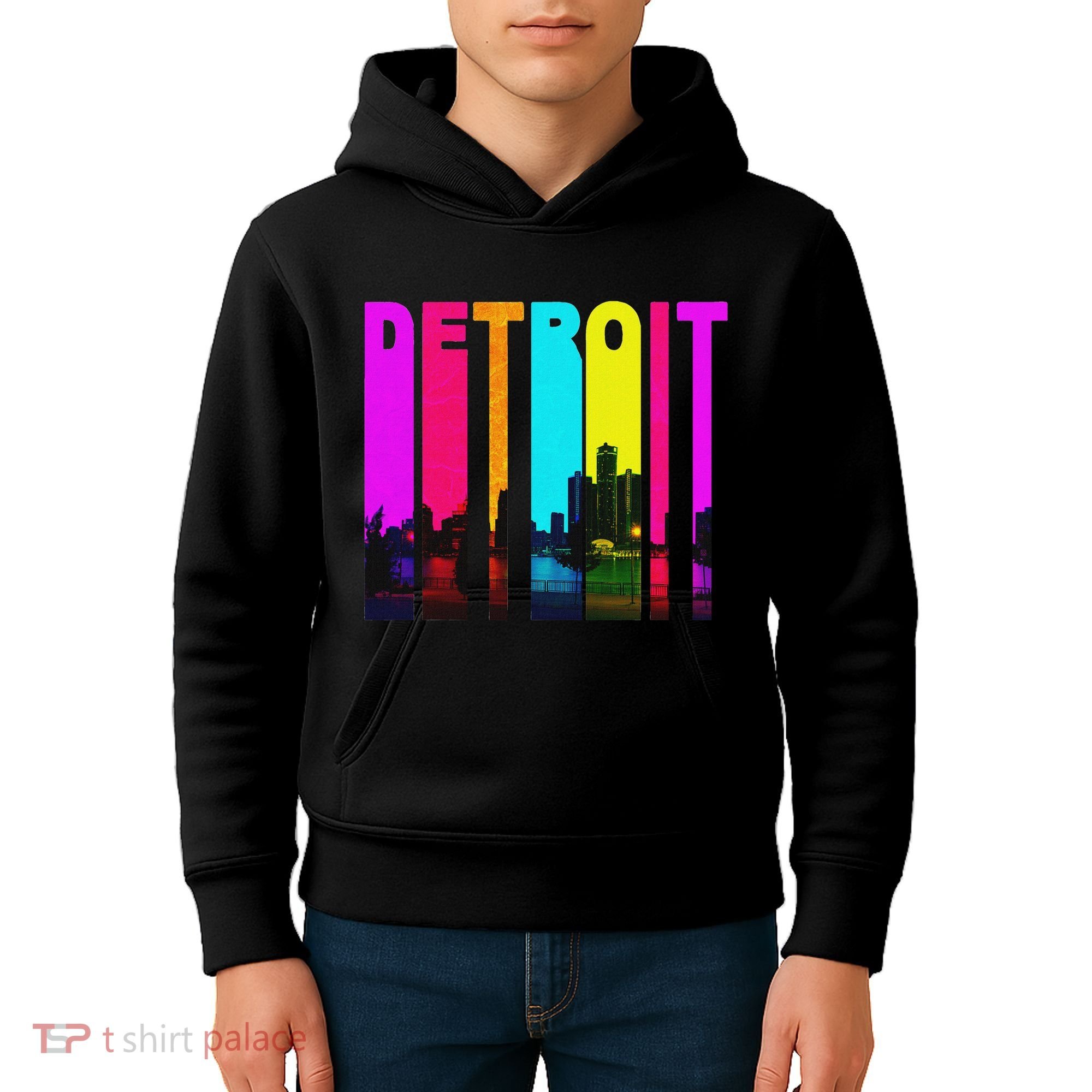 Retro I Love Detroit Michigan Skyline Kids Hoodie