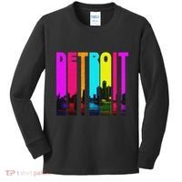Retro I Love Detroit Michigan Skyline Kids Long Sleeve Shirt thumb 0