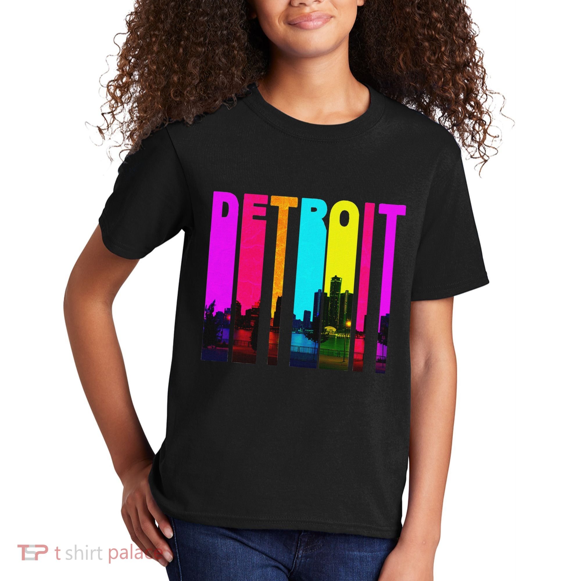 Retro I Love Detroit Michigan Skyline Kids T-Shirt