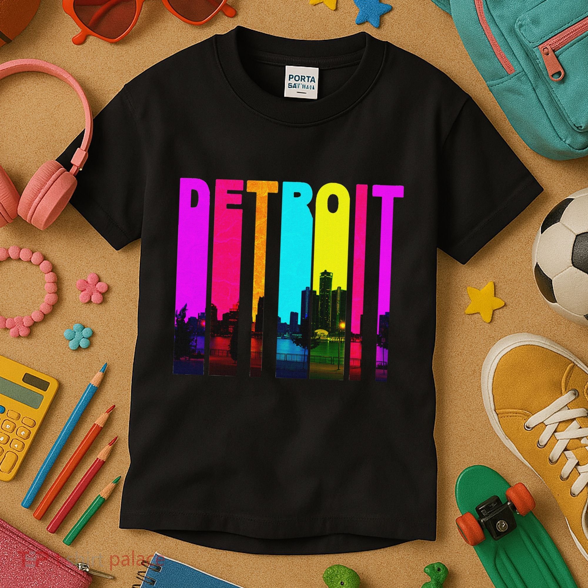 Retro I Love Detroit Michigan Skyline Kids T-Shirt