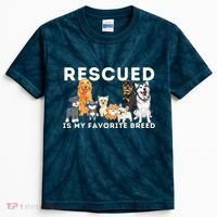 Rescued Is My Favorite Breed Animal Rescue Kids Tie-Dye T-Shirt thumb 0