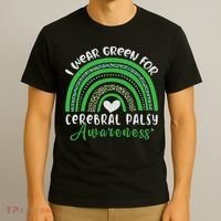 Rainbow In March We Wear Green Cerebral Palsy Awareness T-Shirt thumb 3