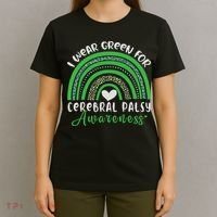 Rainbow In March We Wear Green Cerebral Palsy Awareness T-Shirt thumb 4
