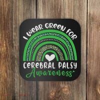 Rainbow In March We Wear Green Cerebral Palsy Awareness Coaster thumb 0