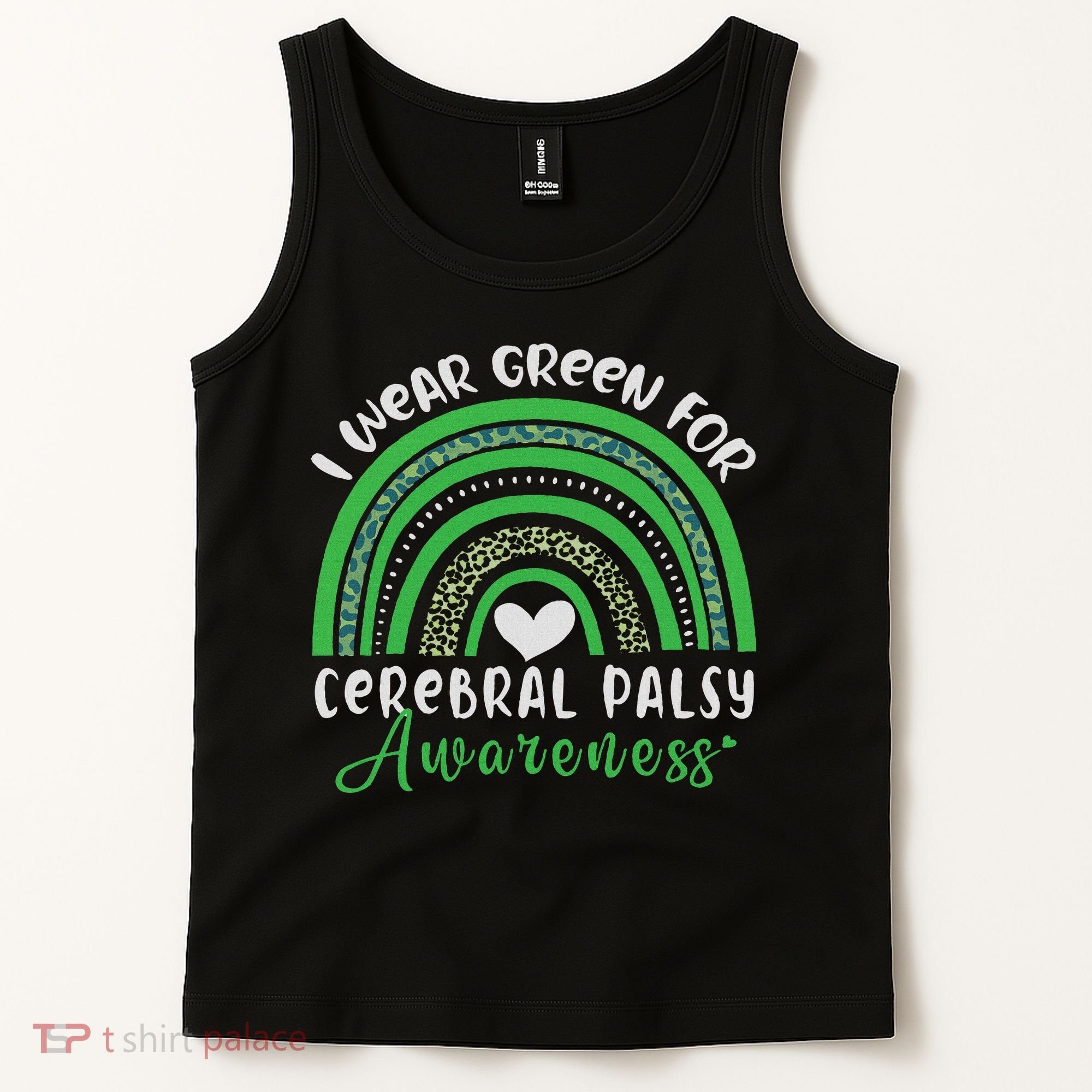 Rainbow In March We Wear Green Cerebral Palsy Awareness Tank Top