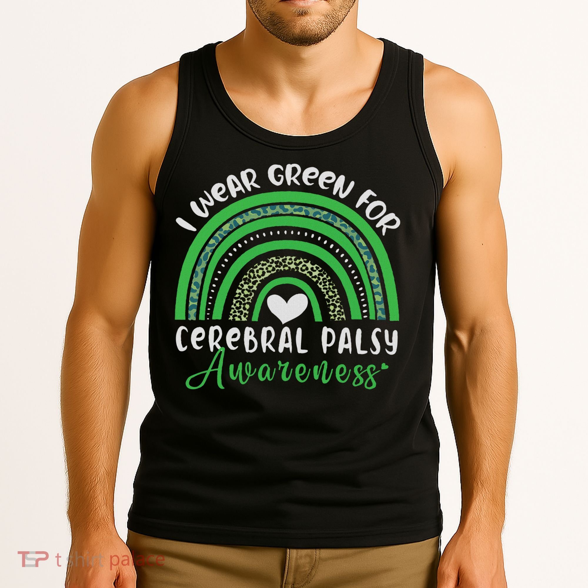 Rainbow In March We Wear Green Cerebral Palsy Awareness Tank Top