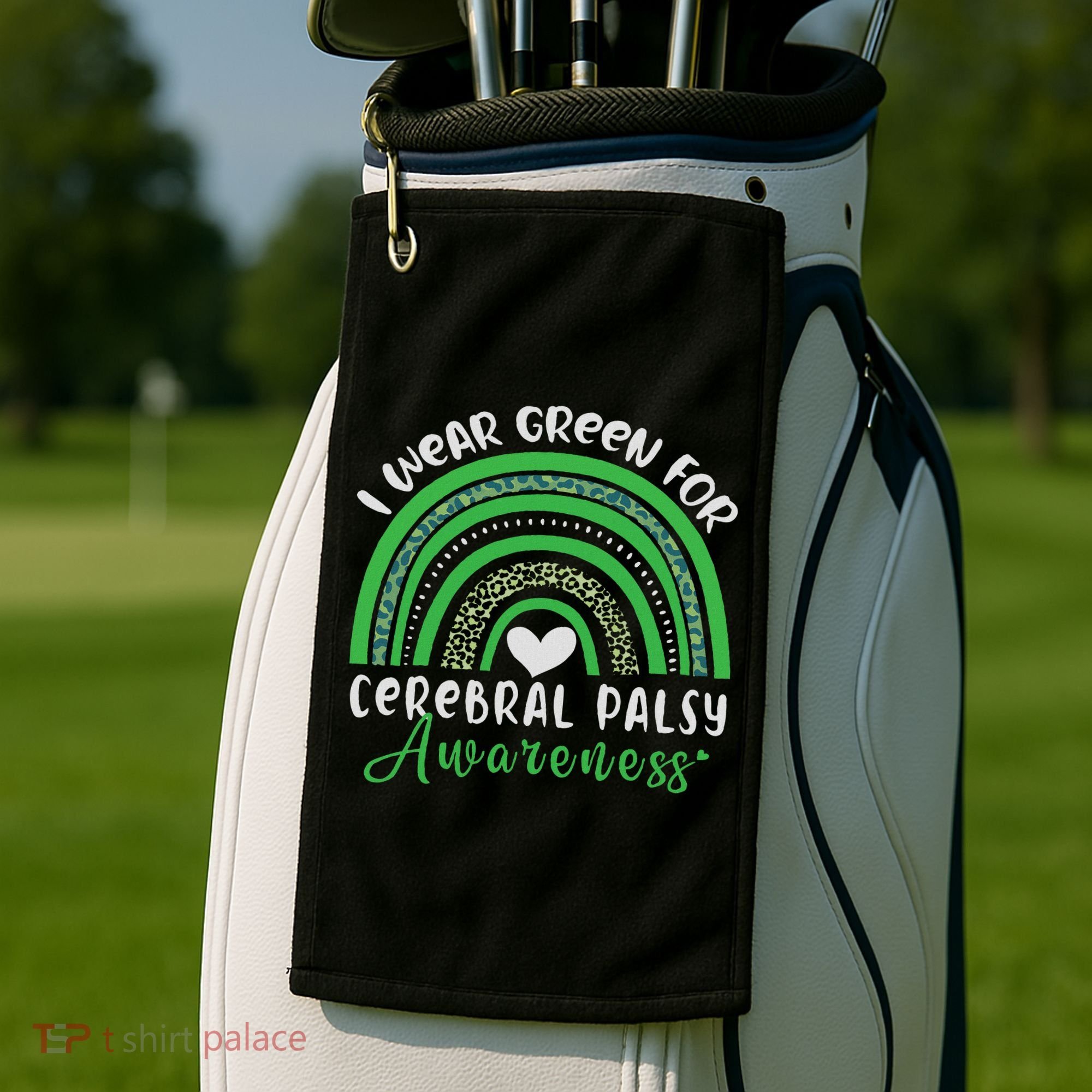 Rainbow In March We Wear Green Cerebral Palsy Awareness Golf Towel