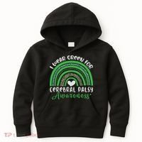 Rainbow In March We Wear Green Cerebral Palsy Awareness Kids Hoodie thumb 0