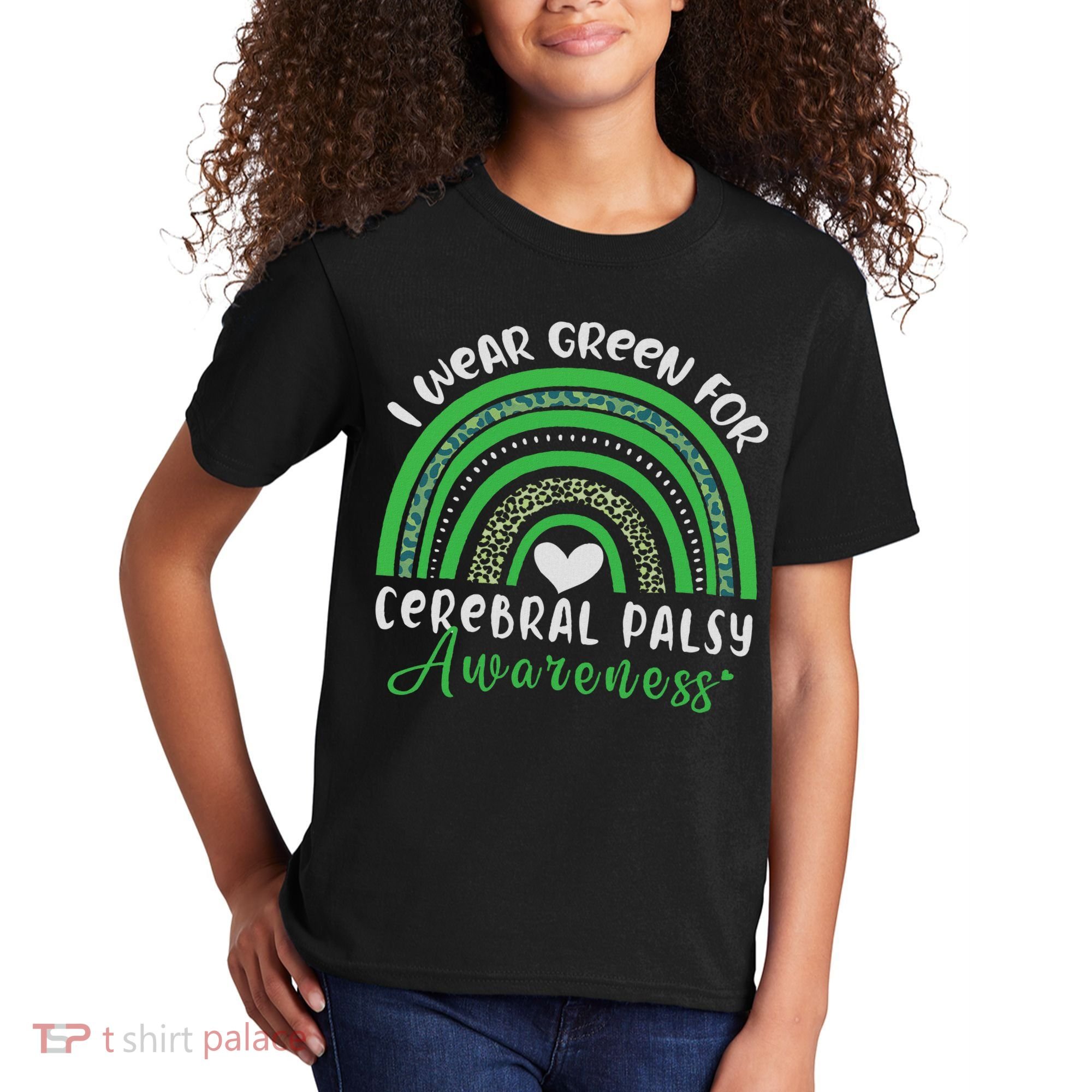 Rainbow In March We Wear Green Cerebral Palsy Awareness Kids T-Shirt