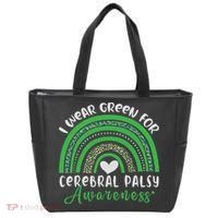 Rainbow In March We Wear Green Cerebral Palsy Awareness Tote Bag thumb 0