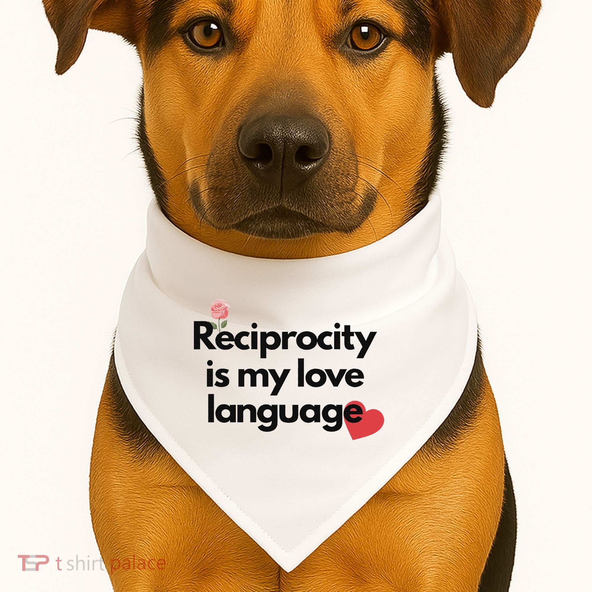 Reciprocity Is My Love Language Flower Red Heart USA-Made Doggie Bandana